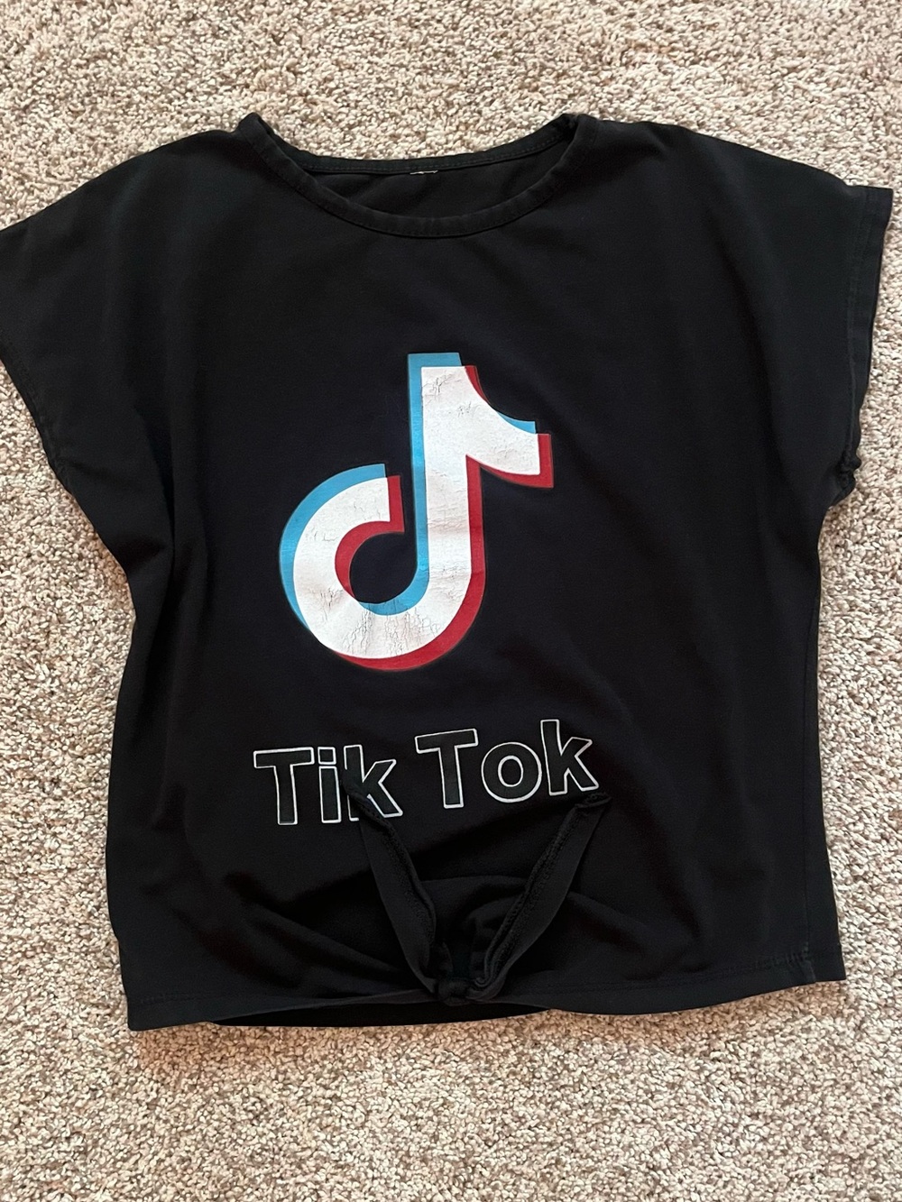 Black cropped tie front tic-toc Logo Tee